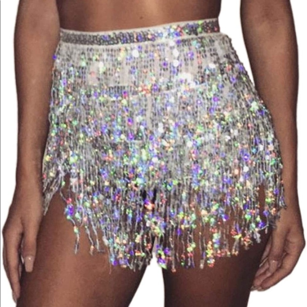 NEVER WORN Silver sequin tassel skirt wrap